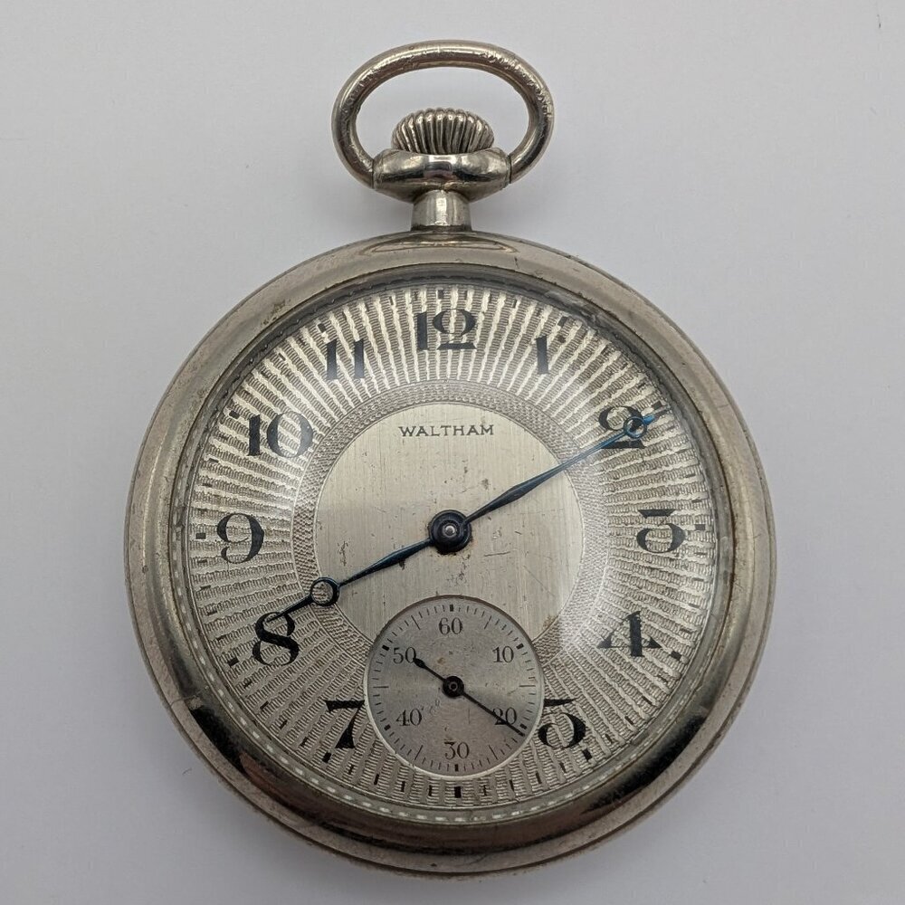 Vintage 1925 Waltham Open Face Pocket Watch Nickel Silver 7 Jewels Grade 610